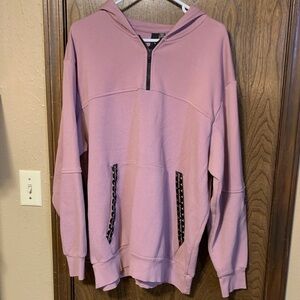Adidas XL oversized Pink Half-Zip Hoodie with Pocket Details